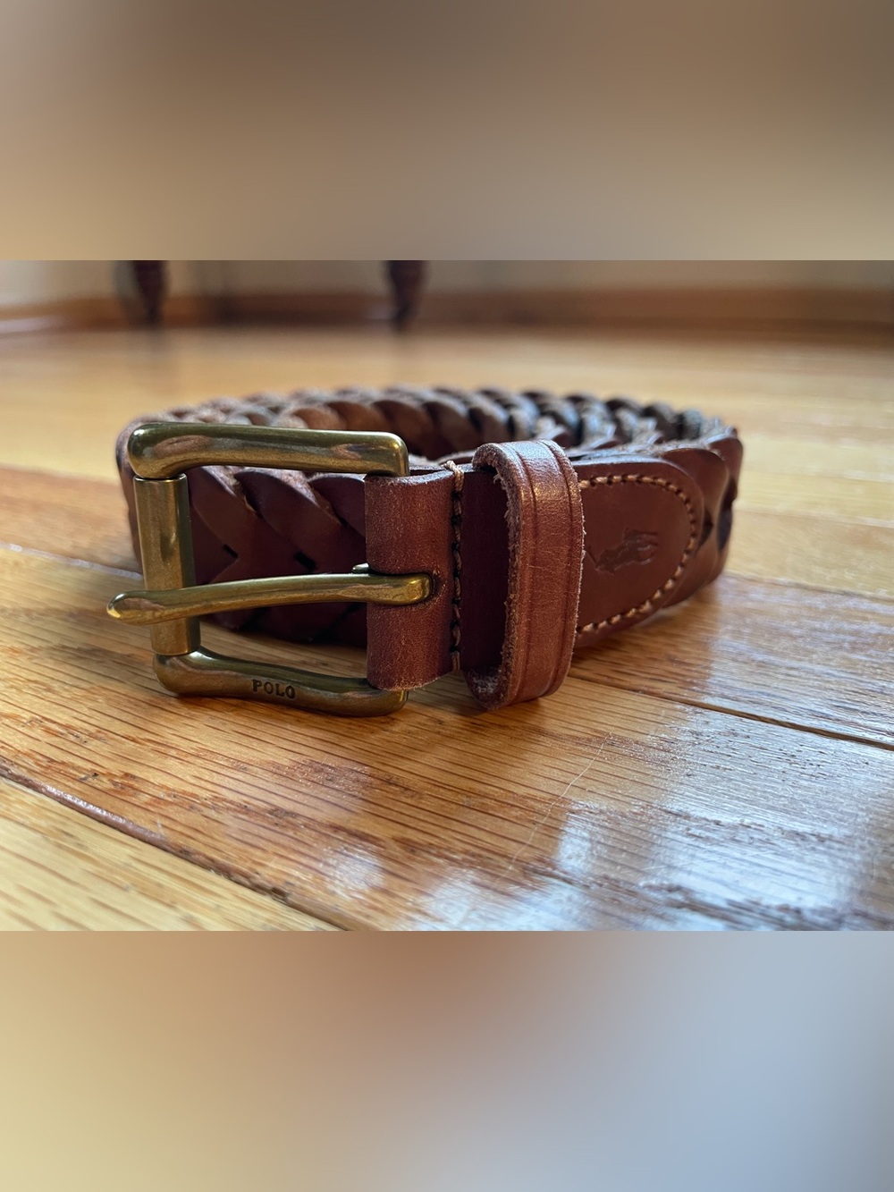 Vintage Polo by Ralph Lauren Brown Braided Leather Belt with Brass Buckle
